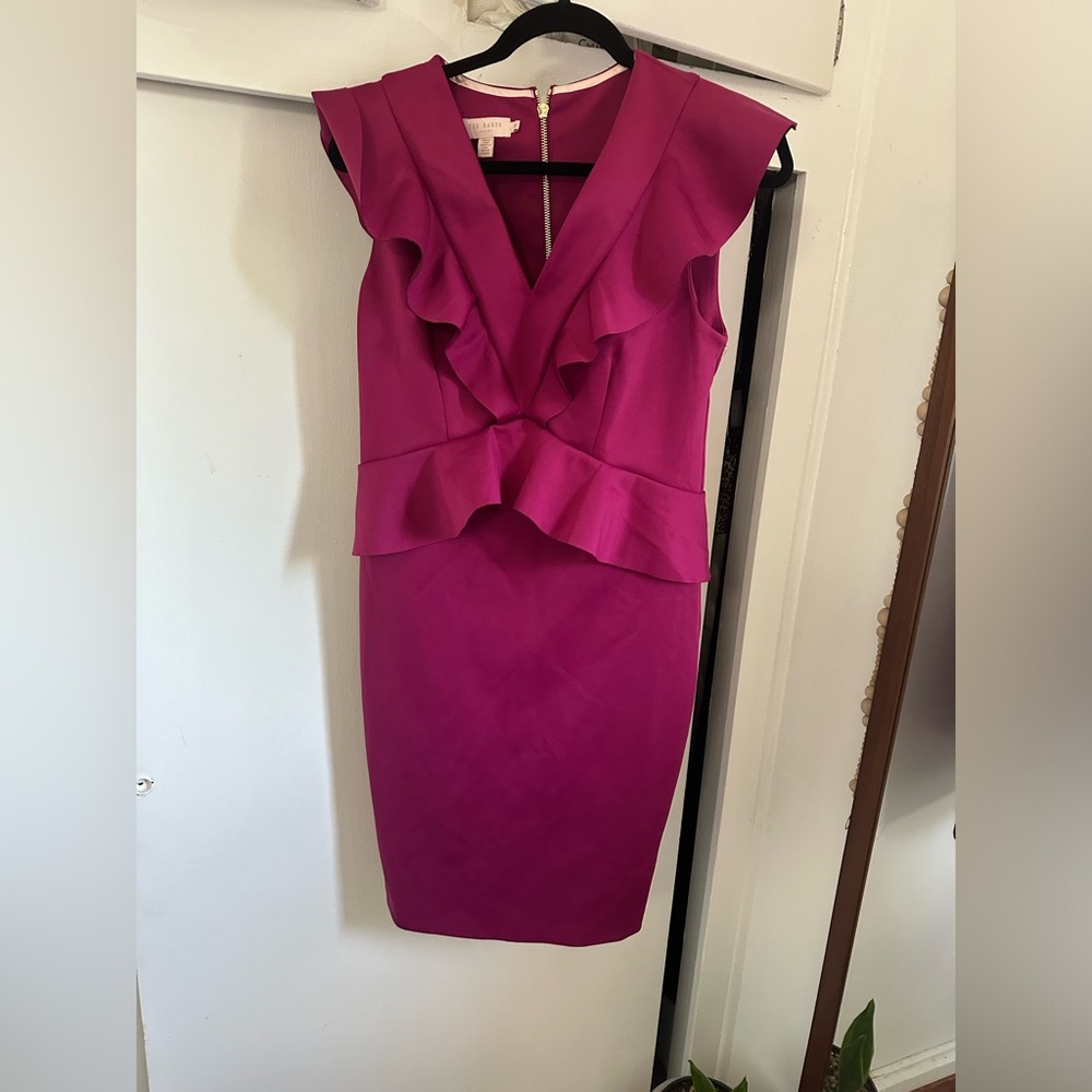 CLEARANCE Ted baker Alair rufffle v neck scuba dress FINAL PRICE - Picture 3 of 13